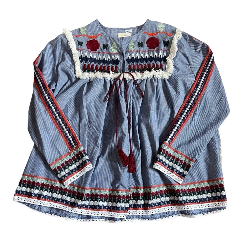 Velzera Blue Embroidered Blouse